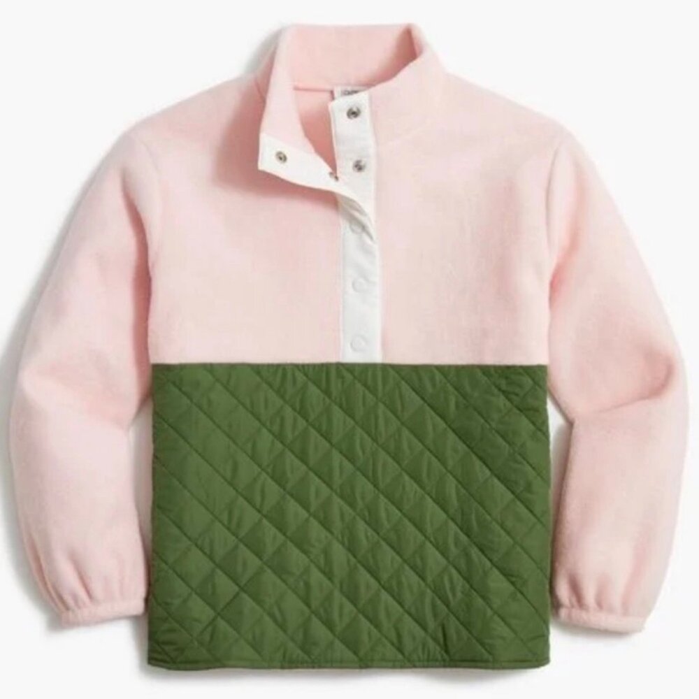 J. Crew Pink and Olive Green Quilted Pullover Sweater